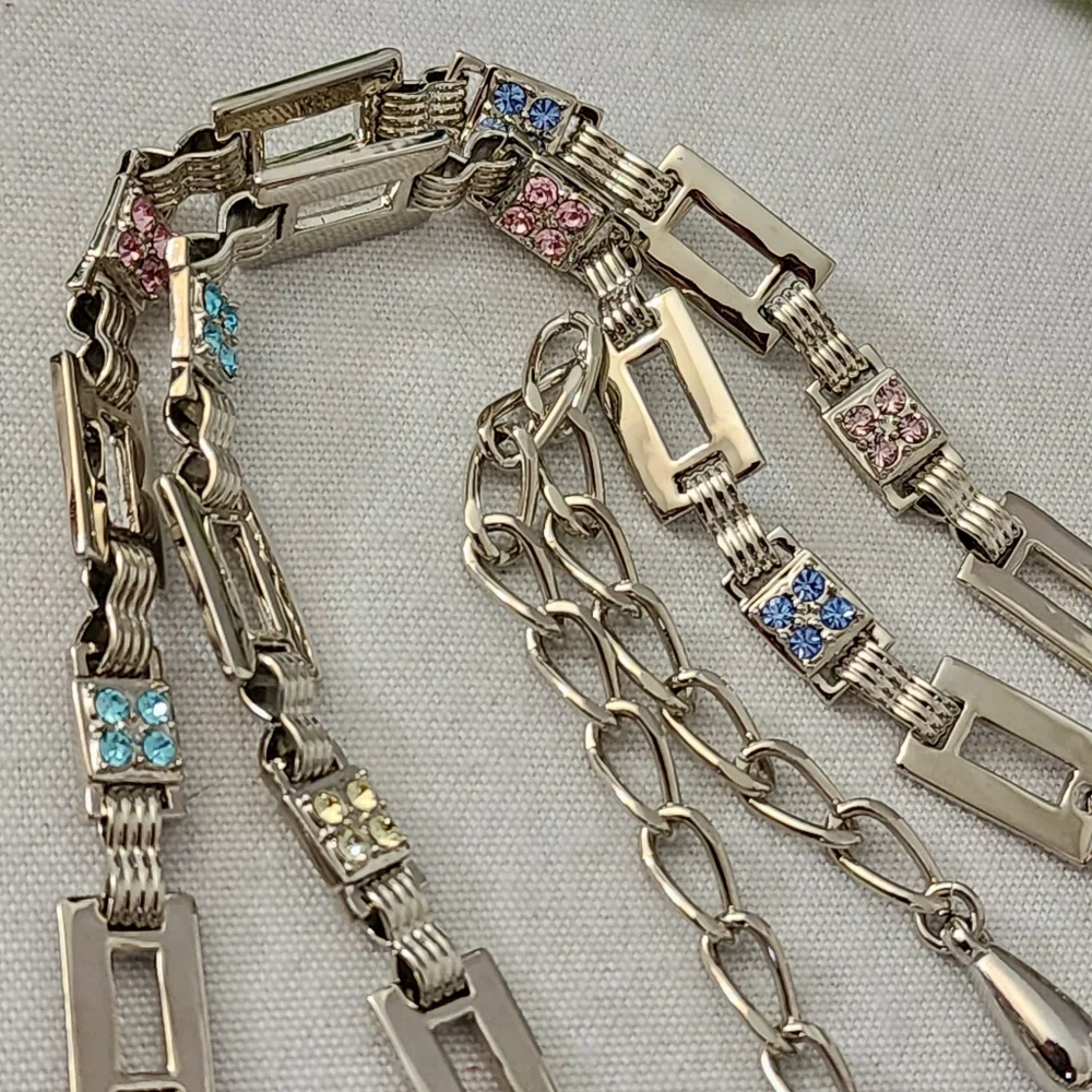 Silver Rectangle Chain Link with Color Crystals Belt - Picture 7 of 9
